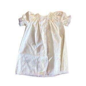 Eaton Smock Dress Nightgown Baby Yellow Embroidery Lace Vintage Made in Italy